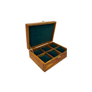 Ahşap El Boyaması Çift Renk 17x24 Cm Deri  Kapak Yasttıklı Takı  Standı