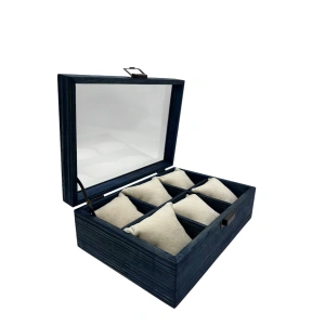 Ahşap El Boyaması Çift Renk 17x24 Cm Cam Kapak Yastıklı Takı Standı