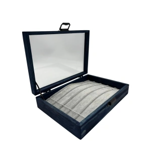 Ahşap El Boyaması Çift Renk 17x24 Cm Cam Kapak Bileklik Standı