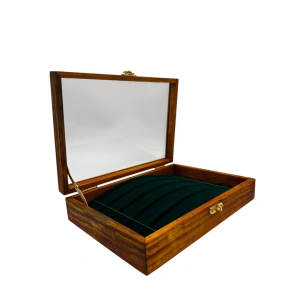 Ahşap El Boyaması Çift Renk 17x24 Cm Cam Kapak Bileklik Takı Standı