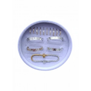 Süet Kumaş Gri Renk 20x20 Cm Yuvarlak Batırmalı Bileklik Kelepçe Tablası