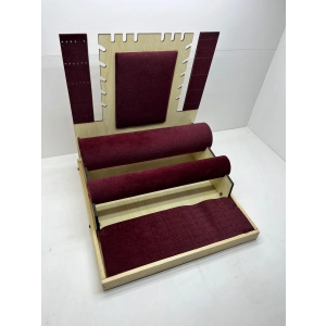 Ahşap Süet Kaplama Bordo Renk 35/35 cm Takı Sergileme Standı
