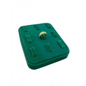 Süet Kumaş Yeşil Renk 12/11 cm Çoklu Tırnaklı Yüzük Sergileme Aksesuar