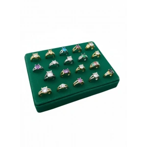 Süet Kumaş Yeşil Renk 18/13 cm Çoklu Tırnaklı Yüzük Sergileme Aksesuar