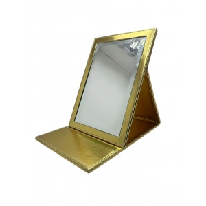 Deri Kumaş Kaplama Sarı Renk 31*31 cm Katlanabilir Ayaklı Takı Ve Makyaj Aynası