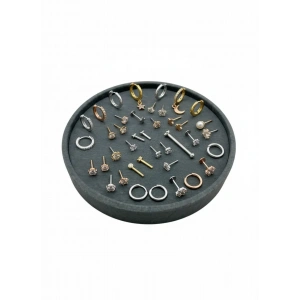 Silindir Model Süet Kumaş 20/20 cm Batırmalı Gri Renk Küpe-Piercing Tablası