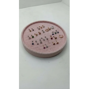 Silindir Model Süet Kumaş 20/20 cm Batırmalı Pembe Küpe-Piercing Tablası