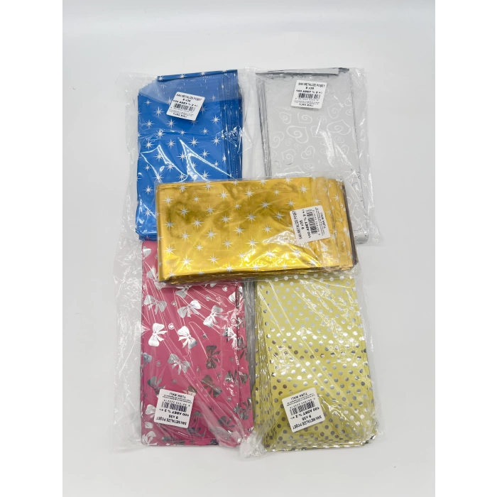 Desenli Metalize Jelatin Poşet 9x35 cm 1 Paket 100LÜ