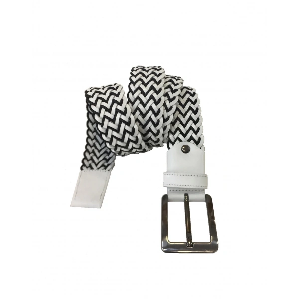 Doka Hakiki Deri Örgü Spor Kemer Beyaz