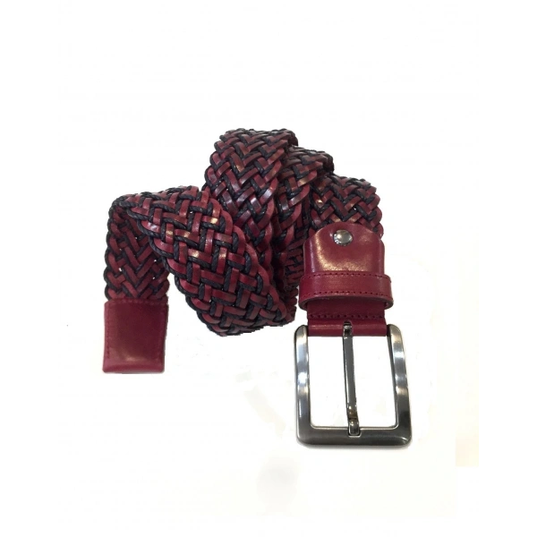 Doka Hakiki Deri Örgü Spor Kemer Bordo