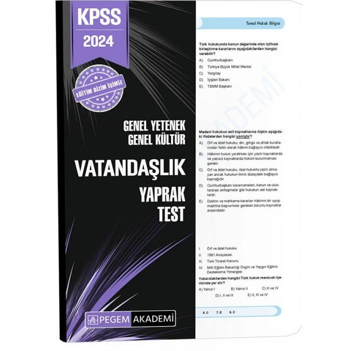 2024 KPSS Genel Yetenek Genel Kültür Vatandaşlık Yaprak Test