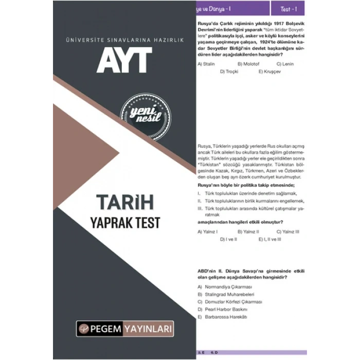 AYT TARİH YAPRAK TEST
