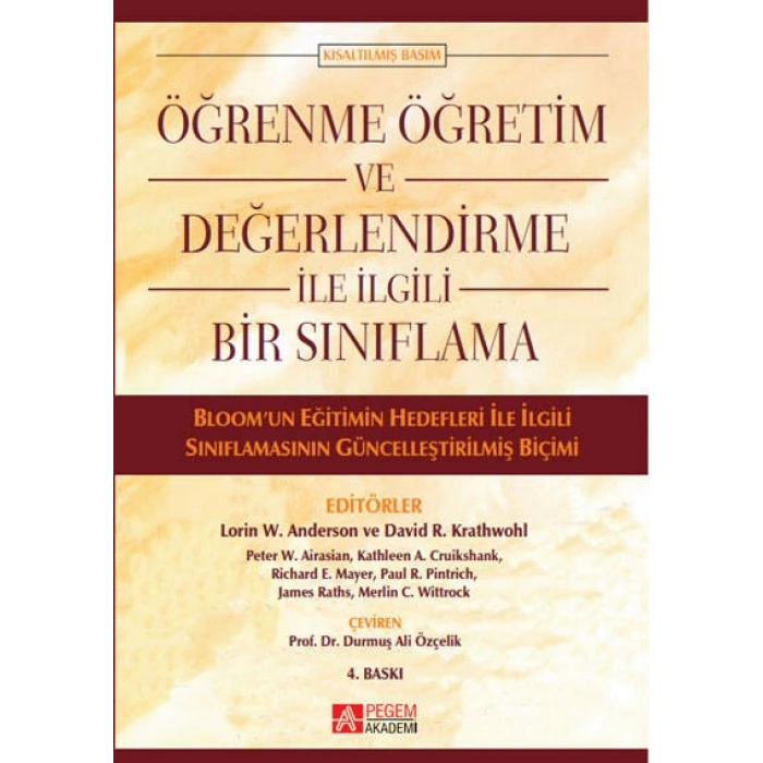 Öğrenme Öğretim ve Değerlendirme ile İlgili Bir Sınıflama