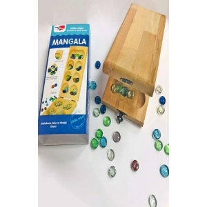 Cam Taşlı Doğal Ahşap Mangala Oyunu