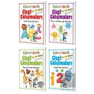 Çiz-Sil-Yapıştır Çıkartmalı Çizgi Çalışmaları Seti (4 Kitap Takım)