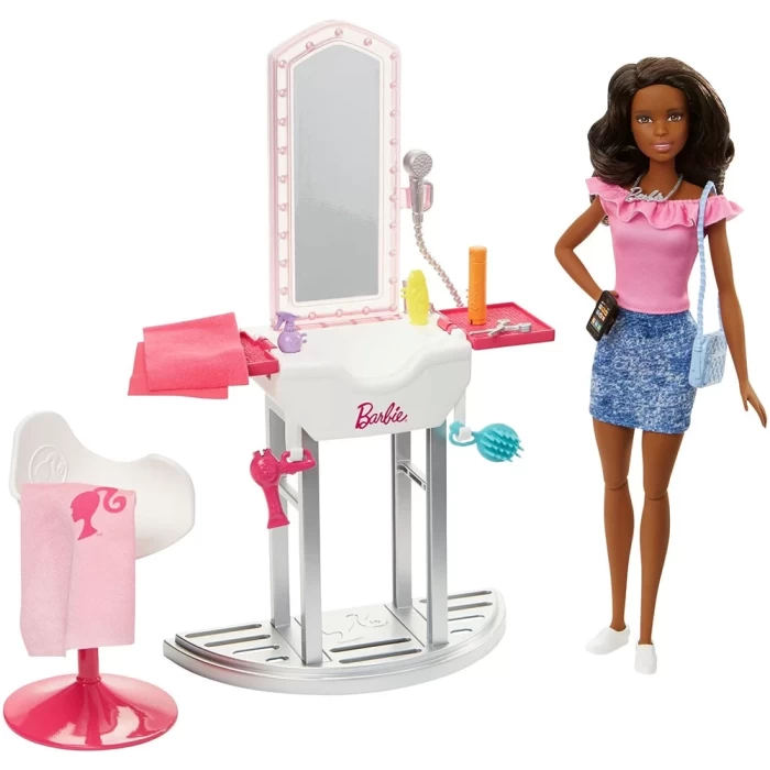 Barbie Bebek Ve Güzellik Salonu Oyun Seti Fjb37
