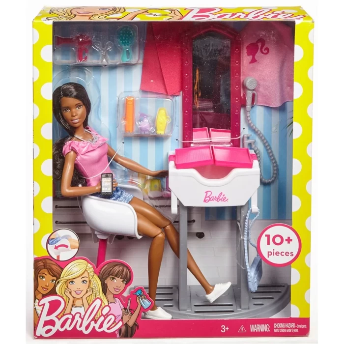 Barbie Bebek Ve Güzellik Salonu Oyun Seti Fjb37