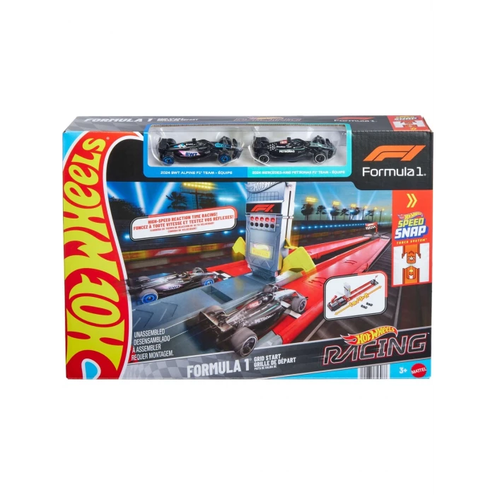 Hot Wheels Yarışları™ Formula 1® Hızlı Başlangıç Pist Seti ve 1:64 Ölçekli 2 Metal F1 Arabası JKM88