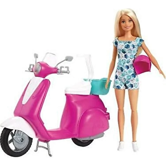 Barbie Bebek - Scooter Playset GBK85 Aksesuar Pembe 7 - N9