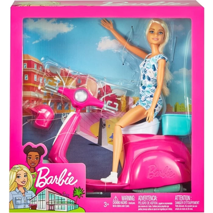Barbie Bebek - Scooter Playset GBK85 Aksesuar Pembe 7 - N9
