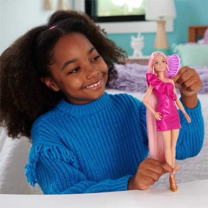 Barbie Upuzun Muhteşem Pembe Saçlı Bebek JDC85