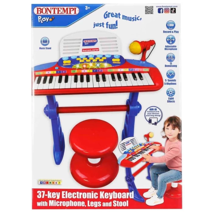 Bontempi Işıklı Mikrofonlu Elektronik Tabureli Org Seti