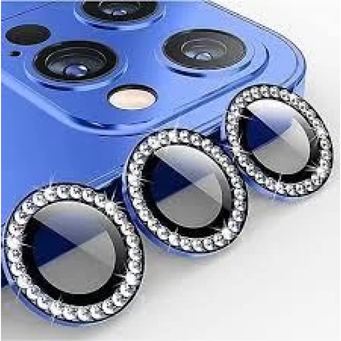 İphone 12 Pro Max  Taşlı Kamera Lens Koruyucu Çerçeveli Koruyucu