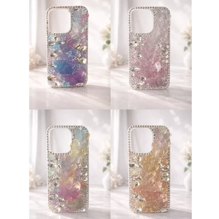 İphone 14 ile Uyumlu Kelebek Taşlı Zarif Blur Case