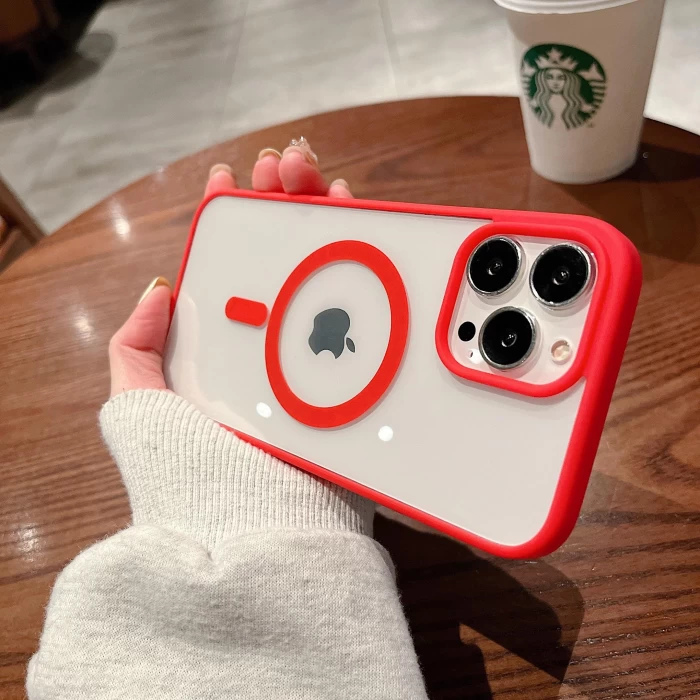 İphone 14 Pro Magsafe Uyumlu Mat Çerçeveli Telefon Kılıfı