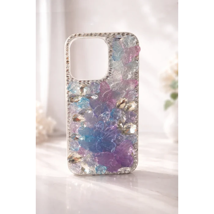 İphone 14 Pro Max ile Uyumlu Kelebek Taşlı Zarif Blur Case