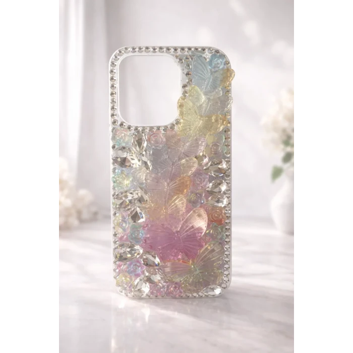 İphone 14 Pro Max ile Uyumlu Kelebek Taşlı Zarif Blur Case