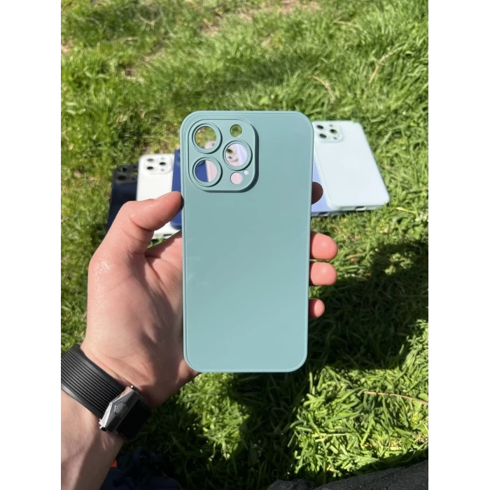 İphone 15 Pro Uyumlu Parlak Premium Renkli Cam Telefon Kılıfı