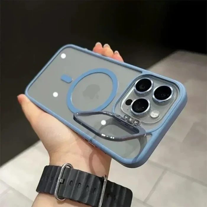 iPhone 16 Pro Max Uyumlu Kılıf Klon Stantlı + Lens Korumalı MagSafe Telefon Kılıfı