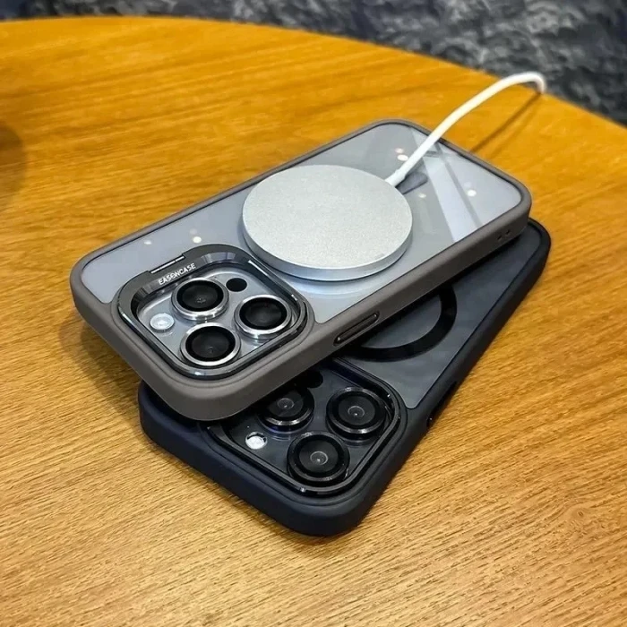 iPhone 16 Pro Max Uyumlu Kılıf Klon Stantlı + Lens Korumalı MagSafe Telefon Kılıfı