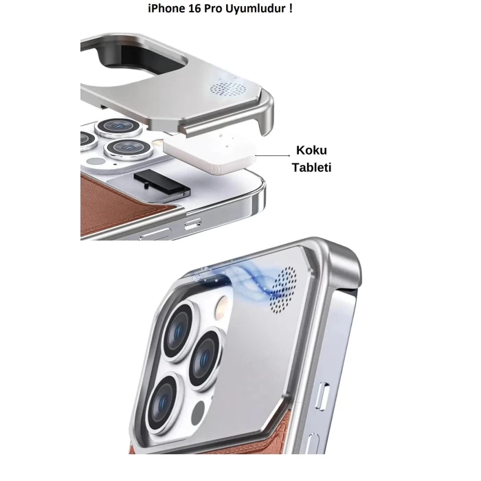 iPhone 16 Pro Parfümlü Koku Hazneli MagSafe Uyumlu Deri Kılıf
