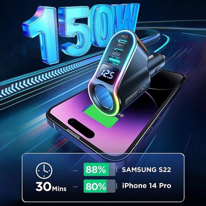 Joyroom 150W 4 Port Led Ekranlı Araç şarj