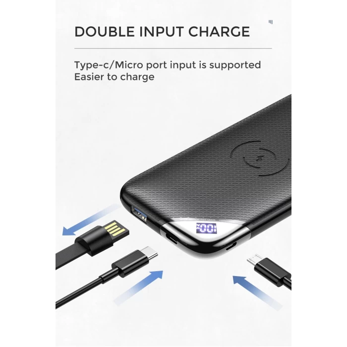 Joyroom D-M224 10000mAh Powerbank Kablolu ve Kablosuz Şarj Cihazı