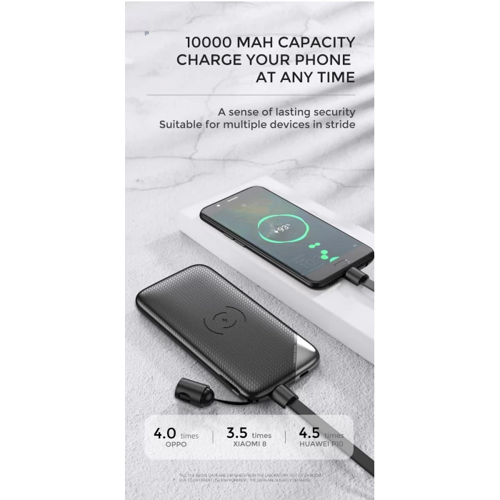 Joyroom D-M224 10000mAh Powerbank Kablolu ve Kablosuz Şarj Cihazı