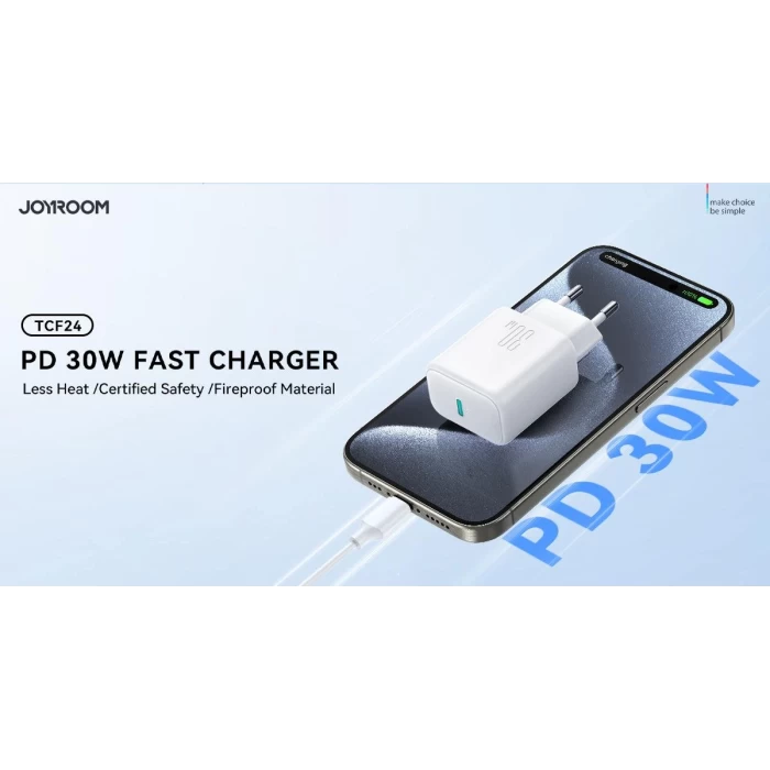 Joyroom TCF24 Akım Korumalı 30W Pd Type-C Şarj Adaptörlü Ve Type-C Şarj Kablosu