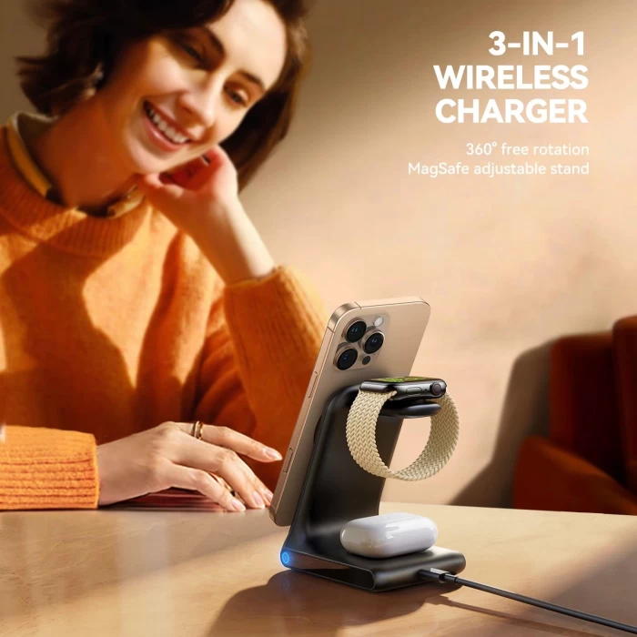 Joyroom W15 3in 1 Katlanabilir Çoklu Masaüstü Kablosuz Şarj Standı