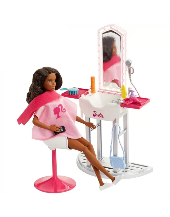 Barbie Bebek Ve Güzellik Salonu Oyun Seti Fjb37