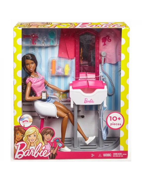 Barbie Bebek Ve Güzellik Salonu Oyun Seti Fjb37
