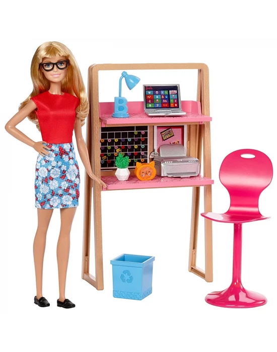 Barbie Bebek ve Çalışma Masası Oyun Seti DVX52