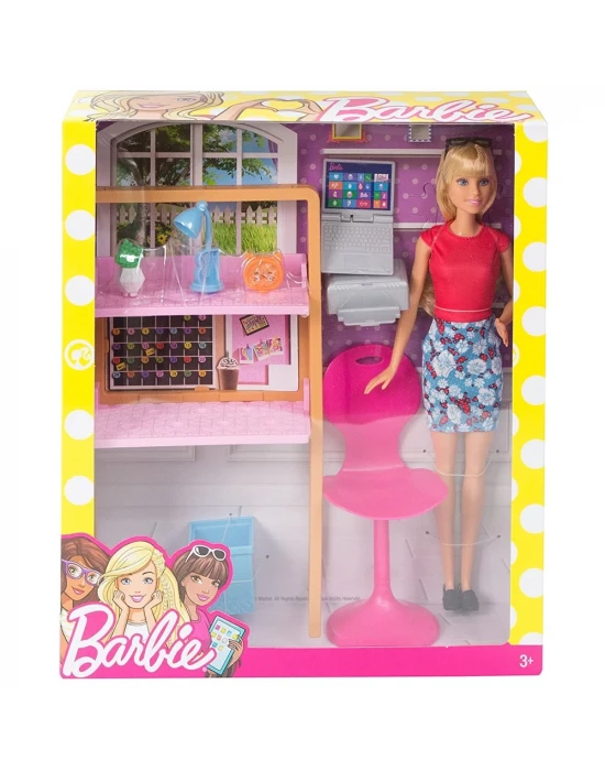 Barbie Bebek ve Çalışma Masası Oyun Seti DVX52