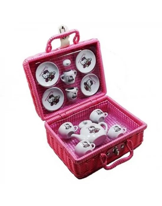 Hello Kitty Porselen Çay Seti 13 Parça Pembe Çantalı