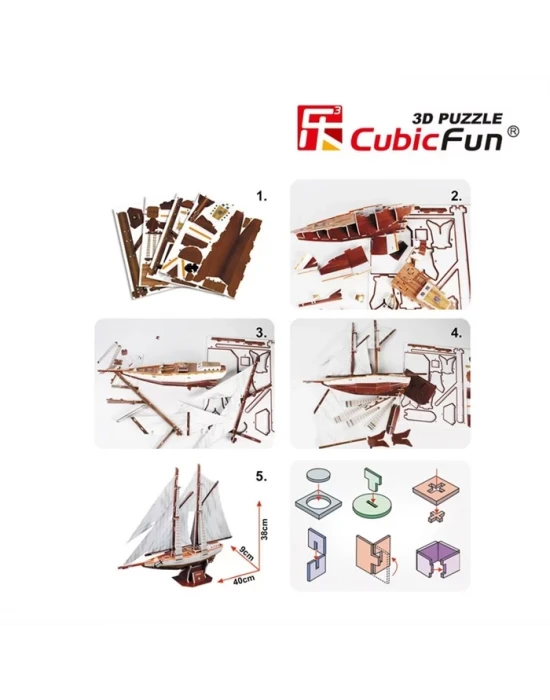 Cubic Fun 3D 81 Parça Puzzle Two-Masted Schooner Yelkenlisi