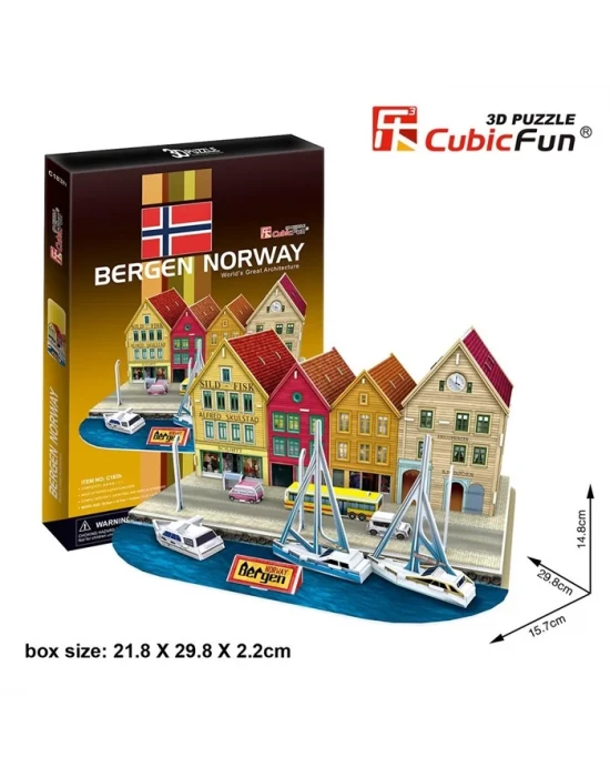 Cubic Fun 3D 44 Parça Puzzle Bergen İskelesi - Norveç