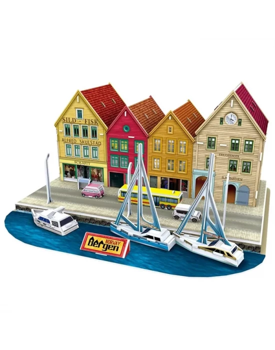Cubic Fun 3D 44 Parça Puzzle Bergen İskelesi - Norveç