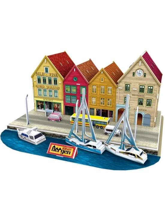 Cubic Fun 3D 44 Parça Puzzle Bergen İskelesi - Norveç