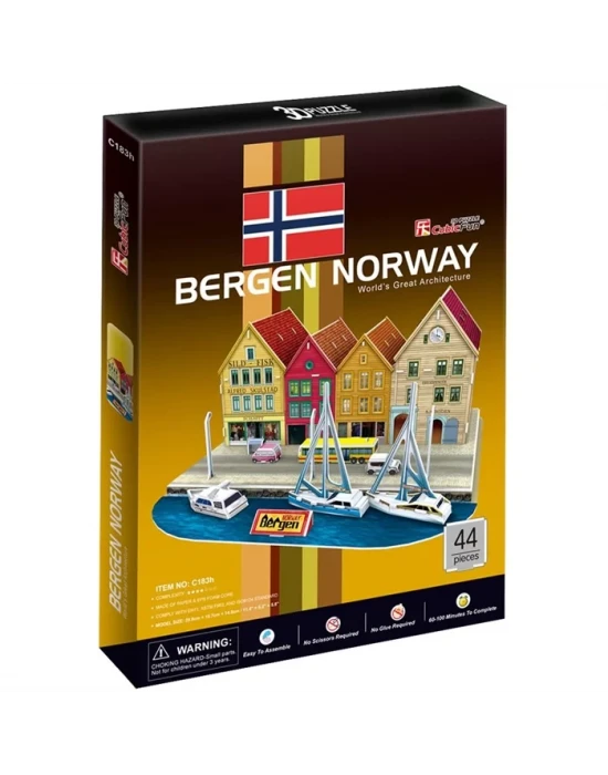 Cubic Fun 3D 44 Parça Puzzle Bergen İskelesi - Norveç